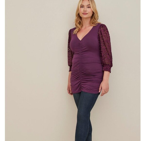 Nwot Torrid Lace V-Neck Ruched Front Long Sleeve Top dress 3 - Picture 9 of 13